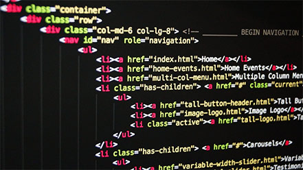 Screen showing HTML code